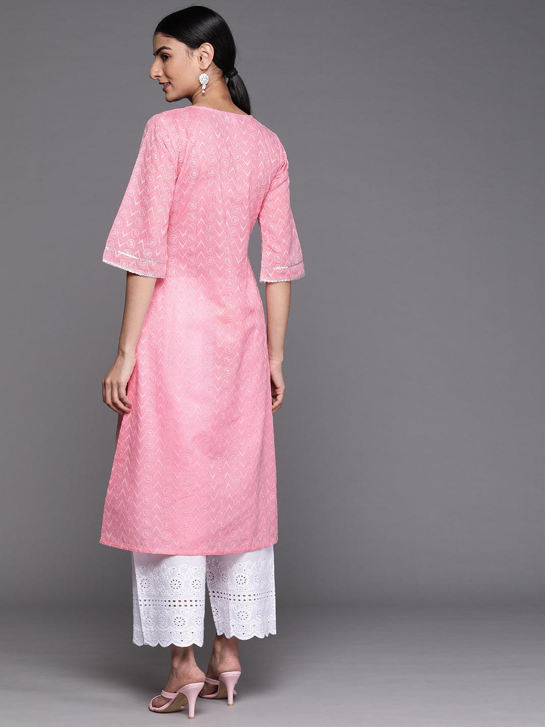 Pink Embroidered Cotton Kurta - ShopLibas