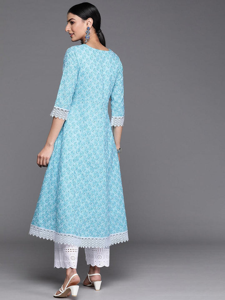 Blue Embroidered Cotton Kurta - ShopLibas