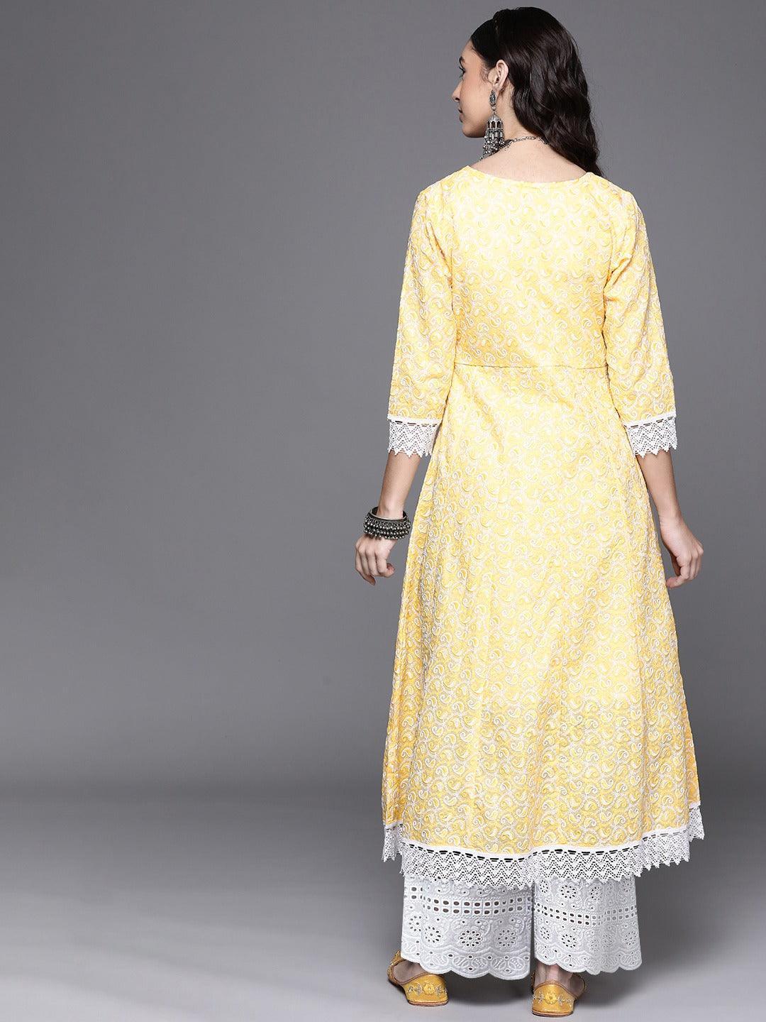 Yellow Embroidered Cotton Kurta