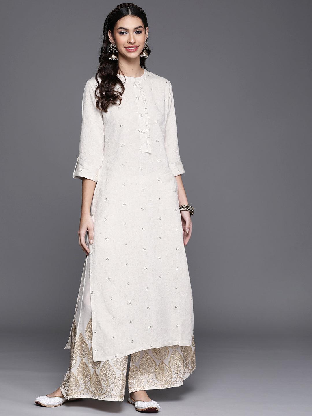 Off White Embellished Cotton Kurta