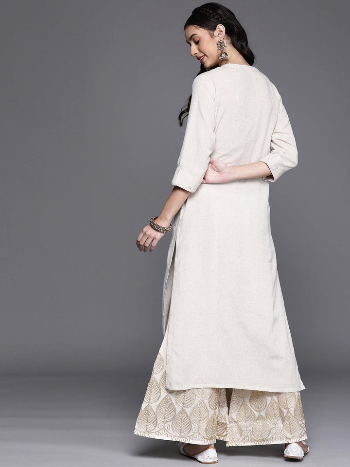 Off White Embellished Cotton Kurta - ShopLibas