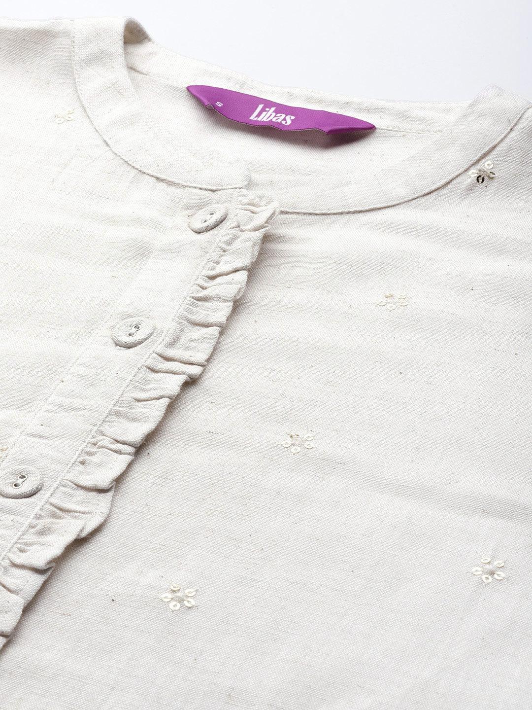 Off White Embellished Cotton Kurta