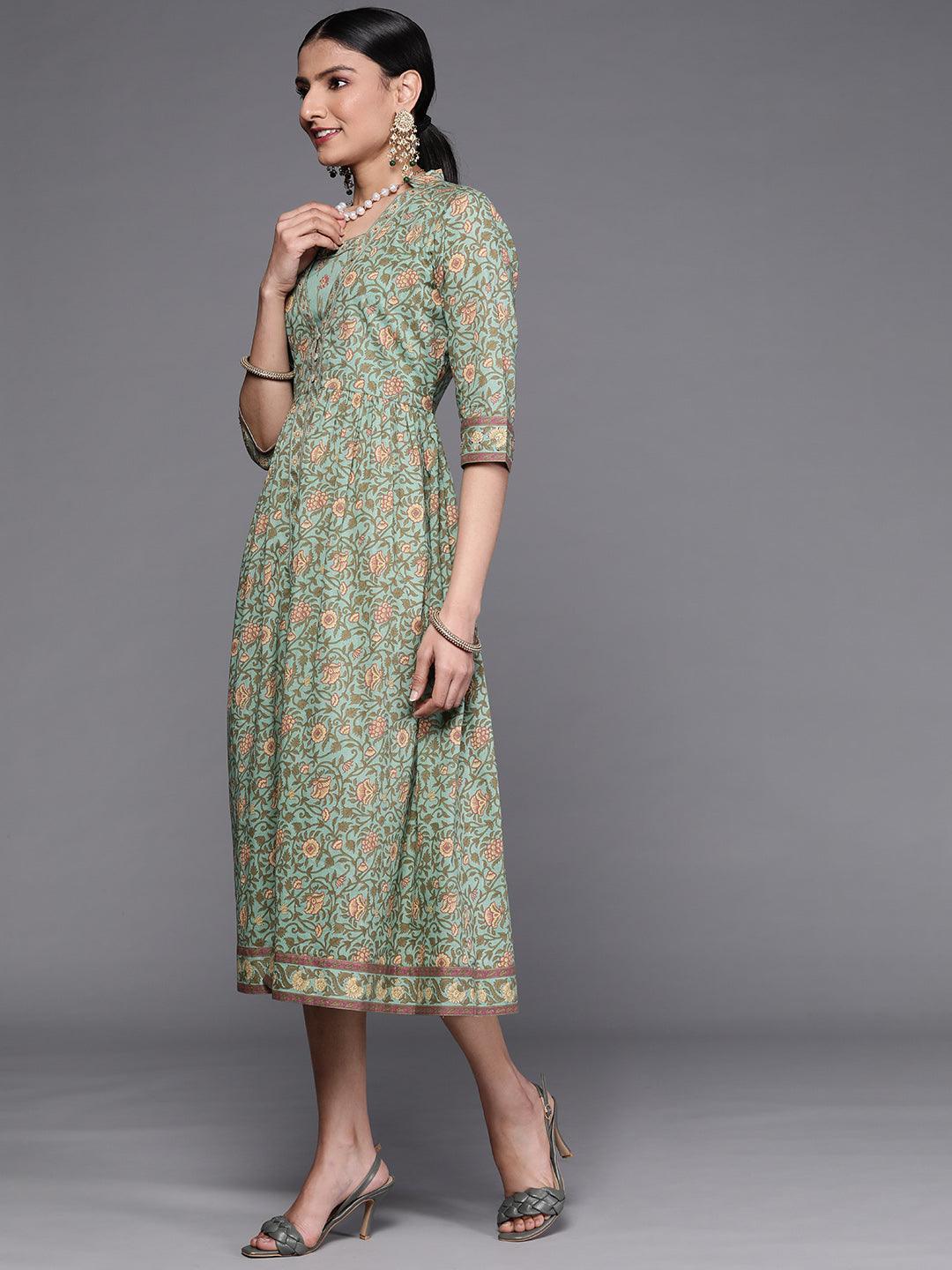 Green Printed Silk Dress