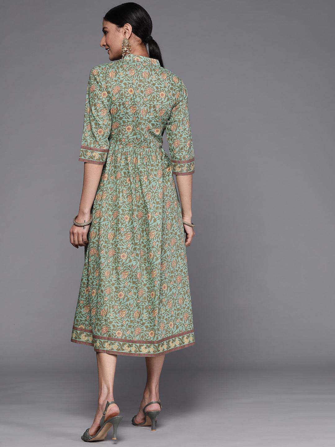 Green Printed Silk Dress