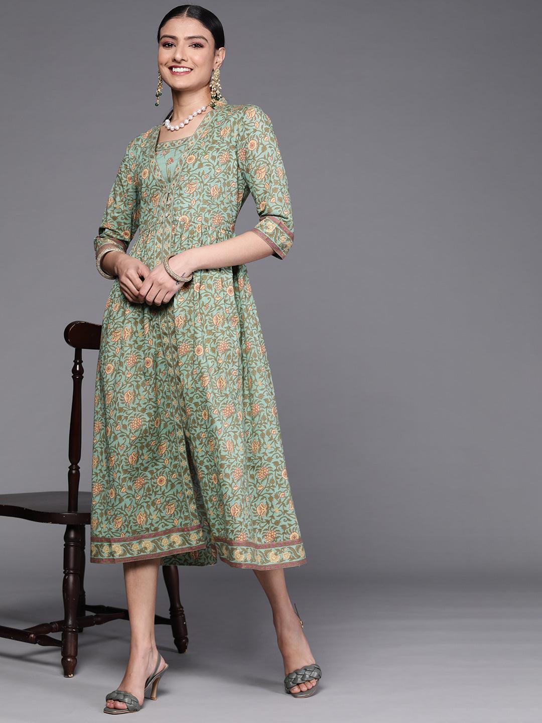 Green Printed Silk Dress