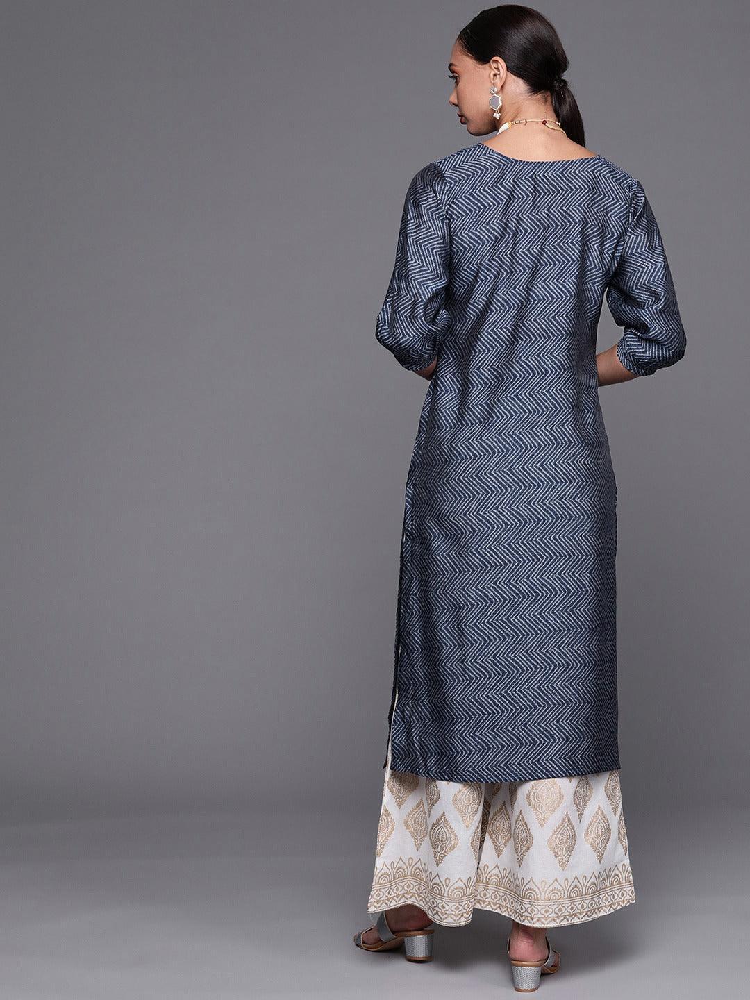 Blue Printed Chanderi Silk Kurta