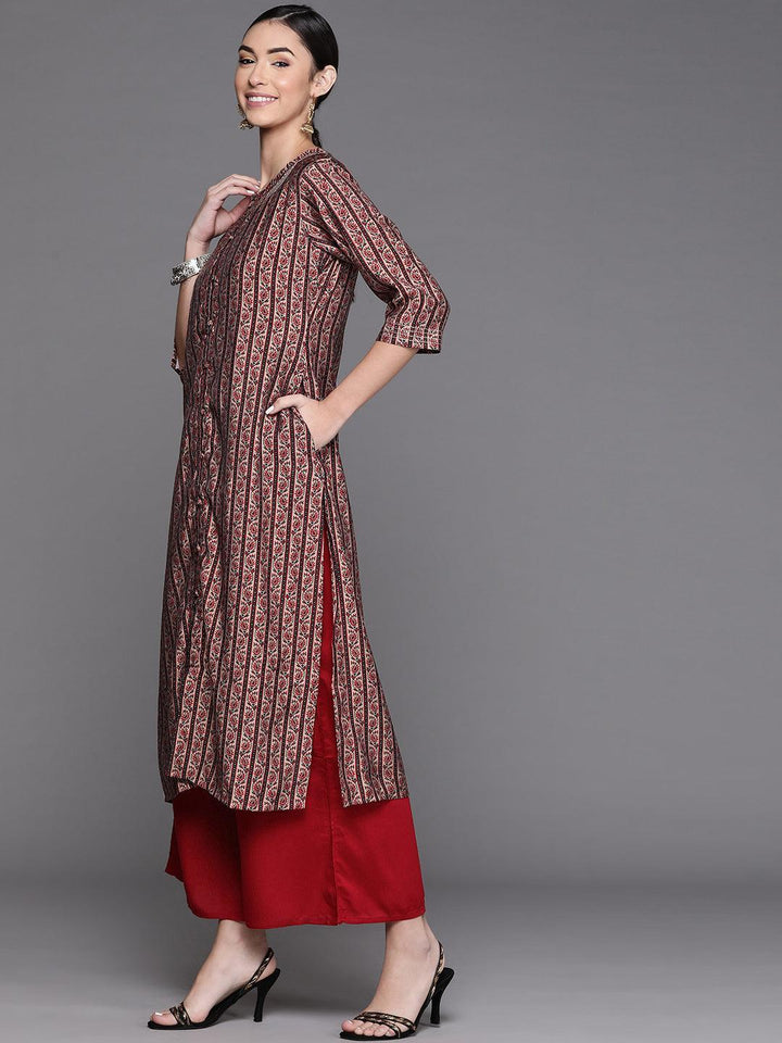 Multicoloured Printed Chanderi Silk Kurta - ShopLibas