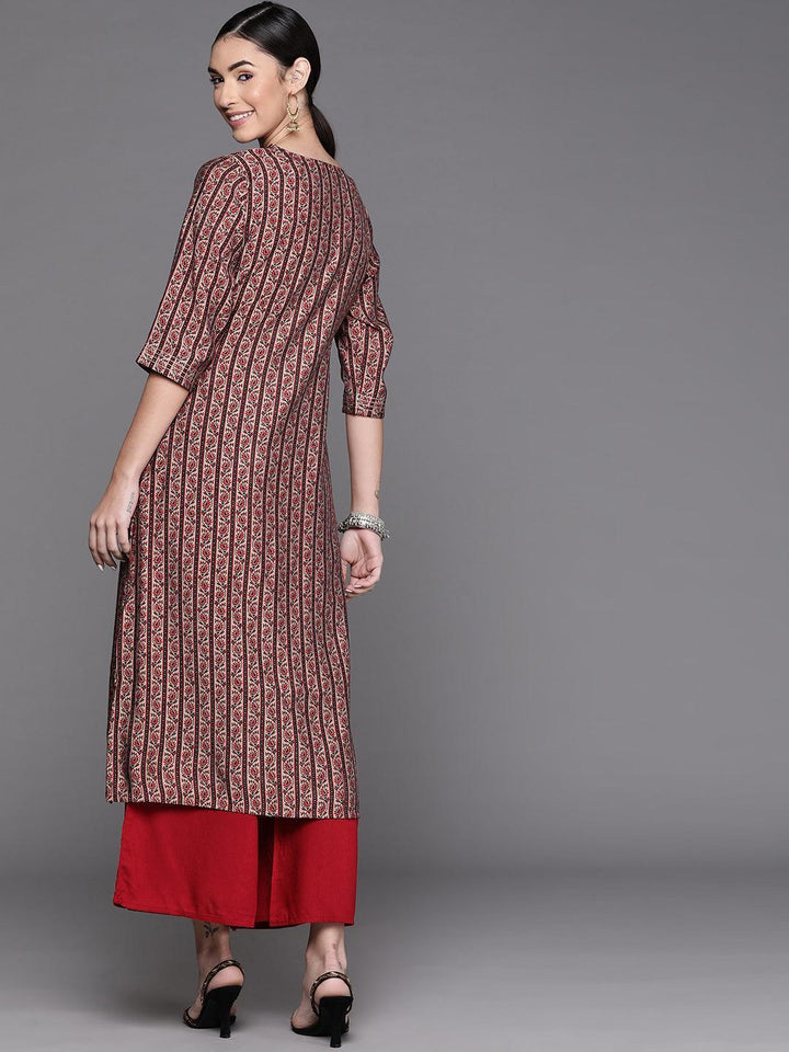 Multicoloured Printed Chanderi Silk Kurta - ShopLibas