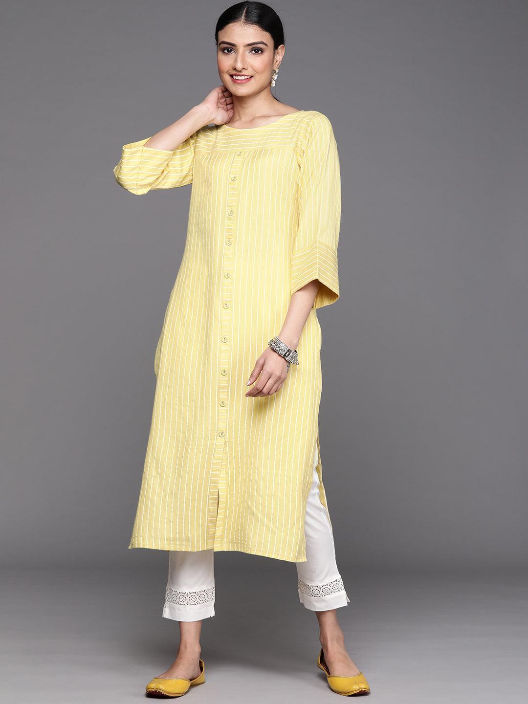 Yellow Striped Cotton Kurta