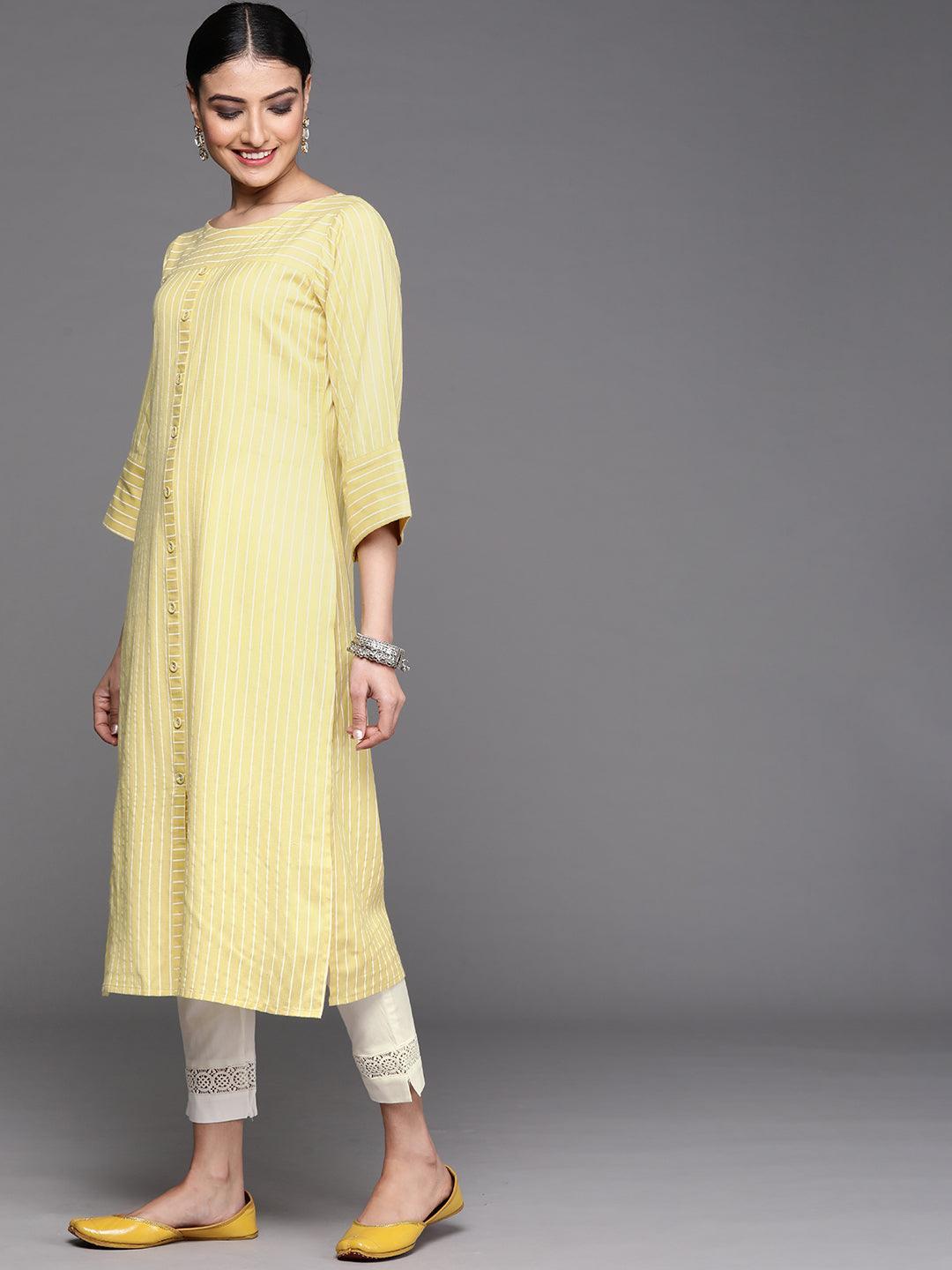 Yellow Striped Cotton Kurta