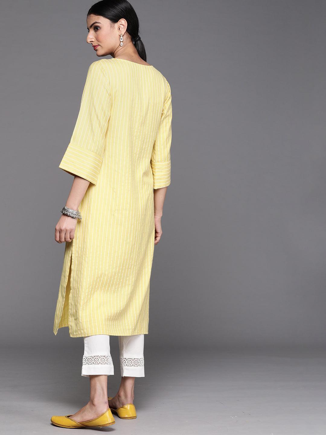 Yellow Striped Cotton Kurta