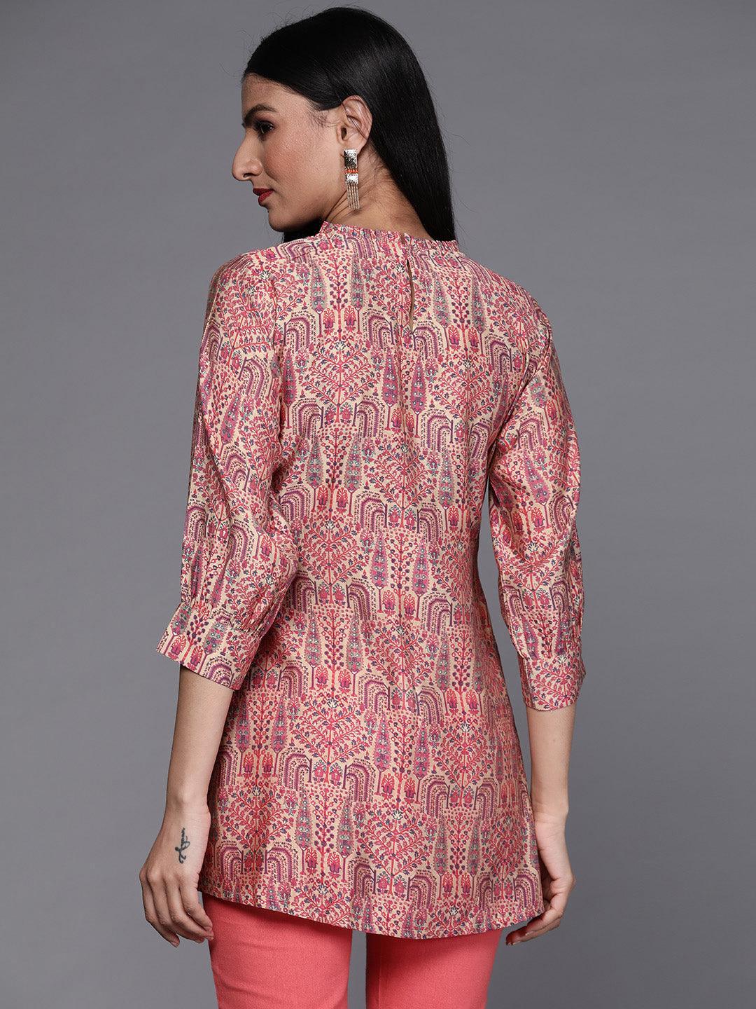 Beige Printed Silk Blend Kurti