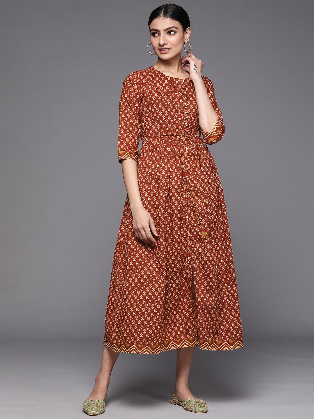 Rust Printed Cotton Dress