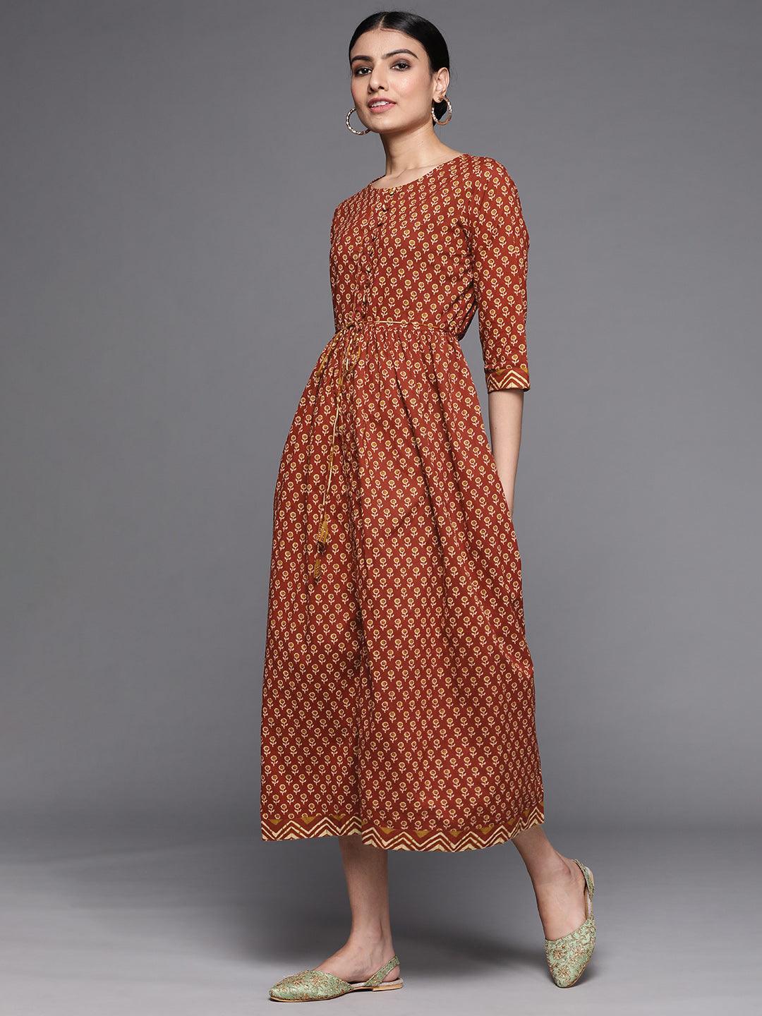 Rust Printed Cotton Dress