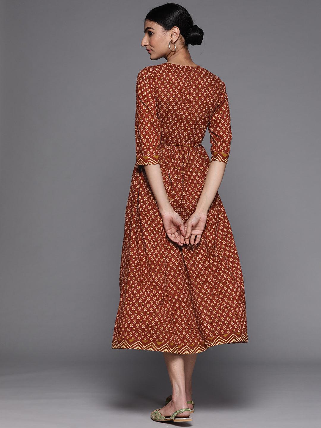 Rust Printed Cotton Dress