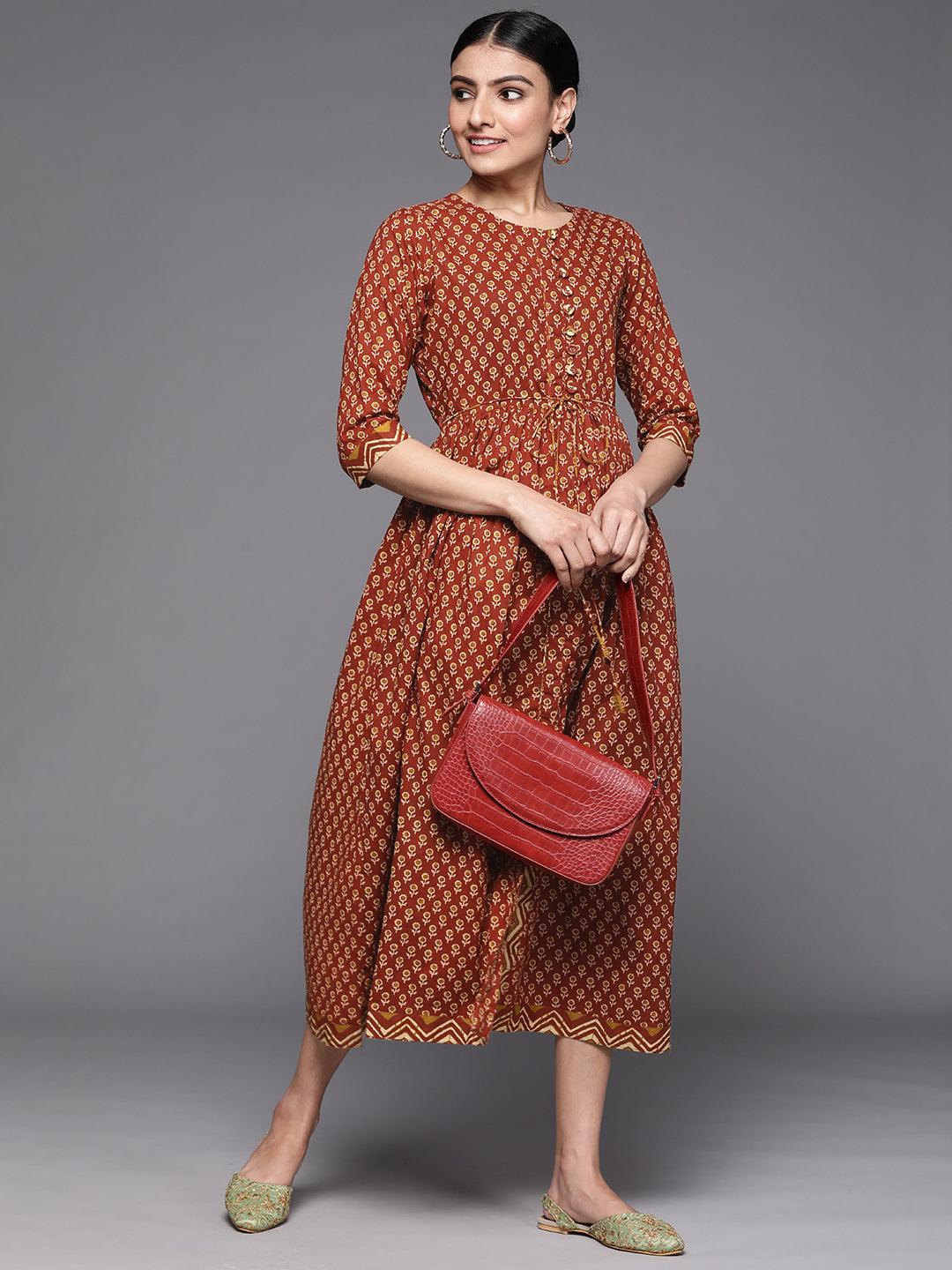 Rust Printed Cotton Dress