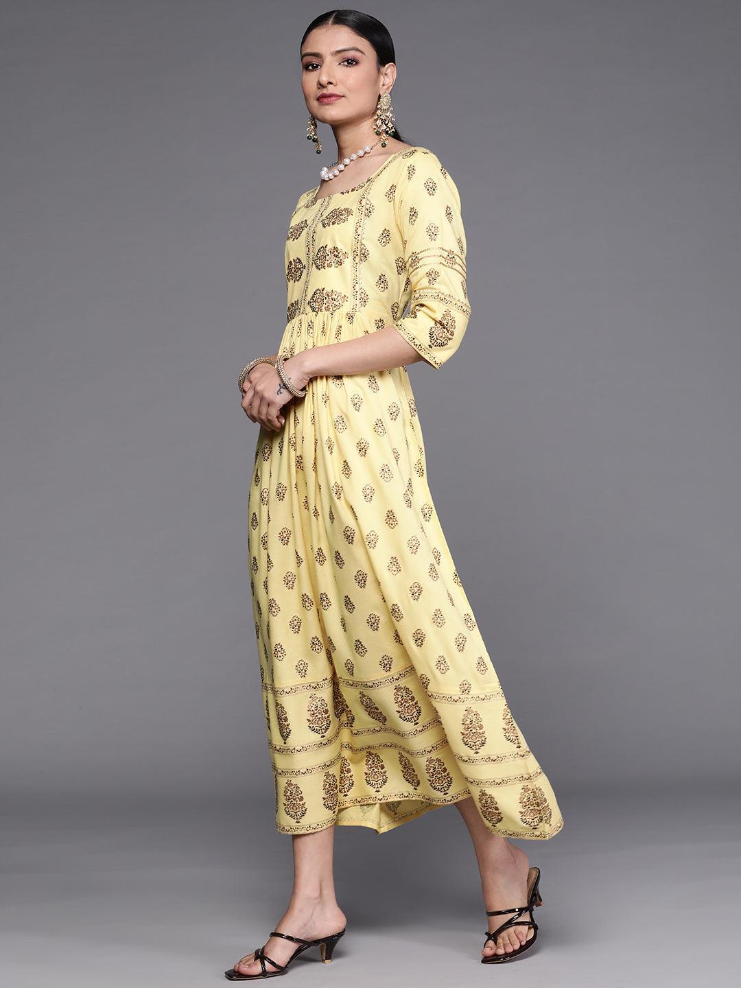 Yellow Printed Viscose Rayon Dress