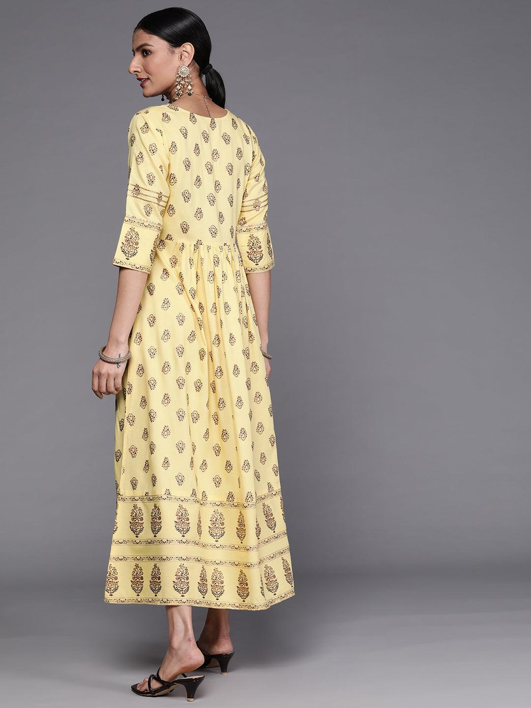 Yellow Printed Viscose Rayon Dress