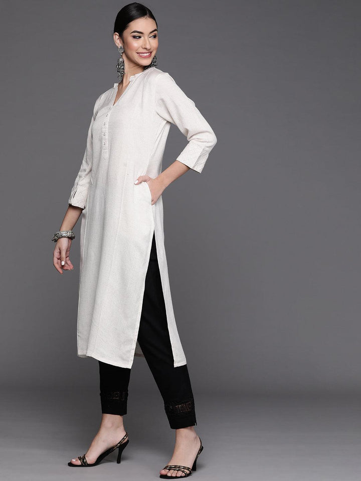 Off White Solid Cotton Kurta - ShopLibas