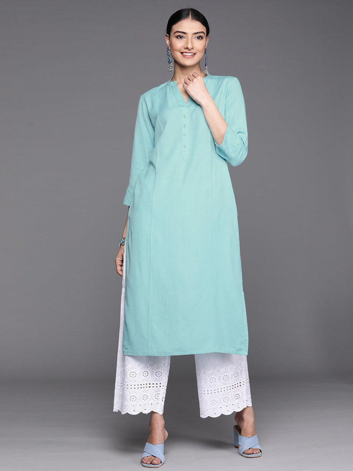 Blue Solid Cotton Kurta - ShopLibas