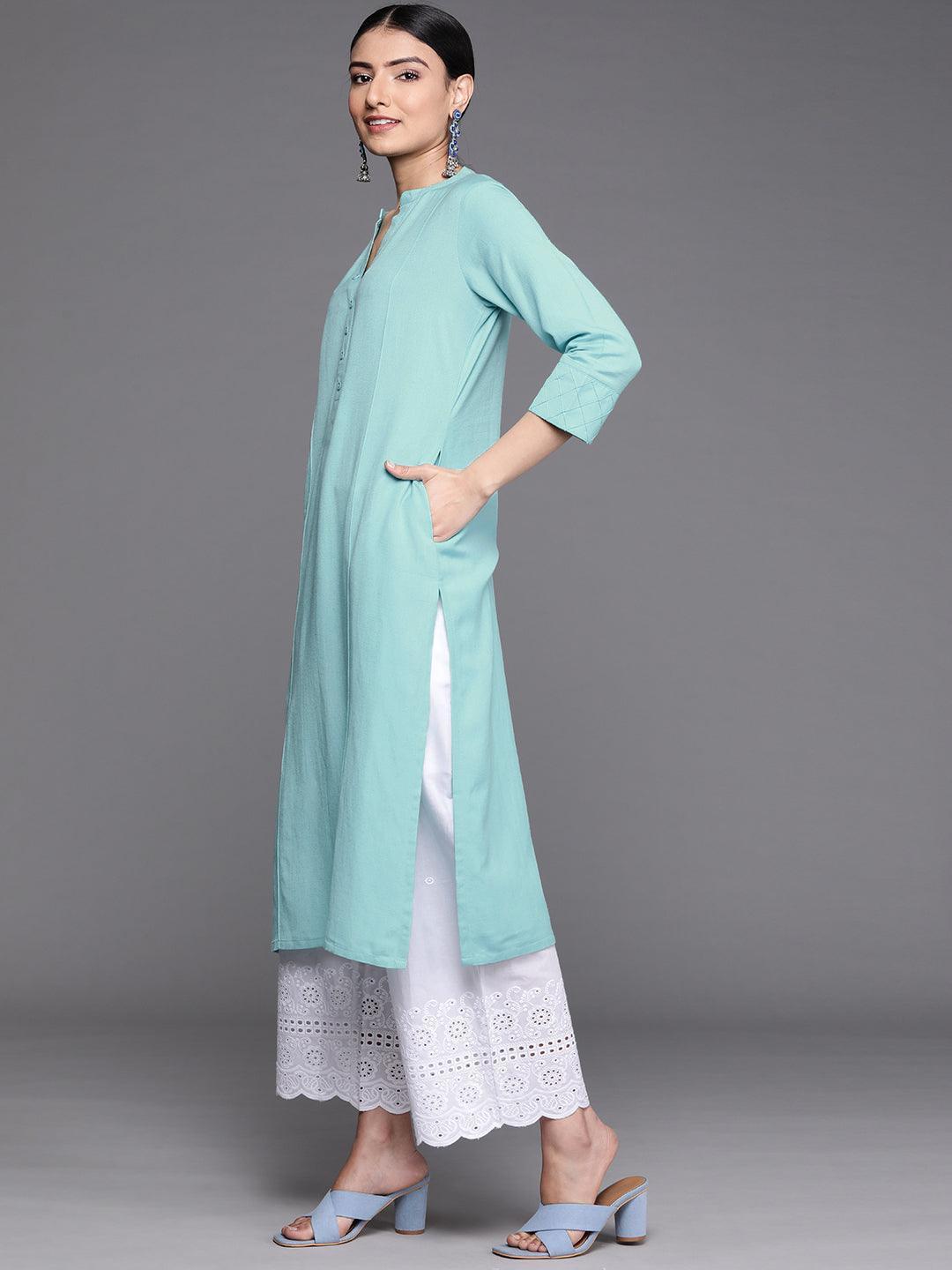 Blue Solid Cotton Kurta