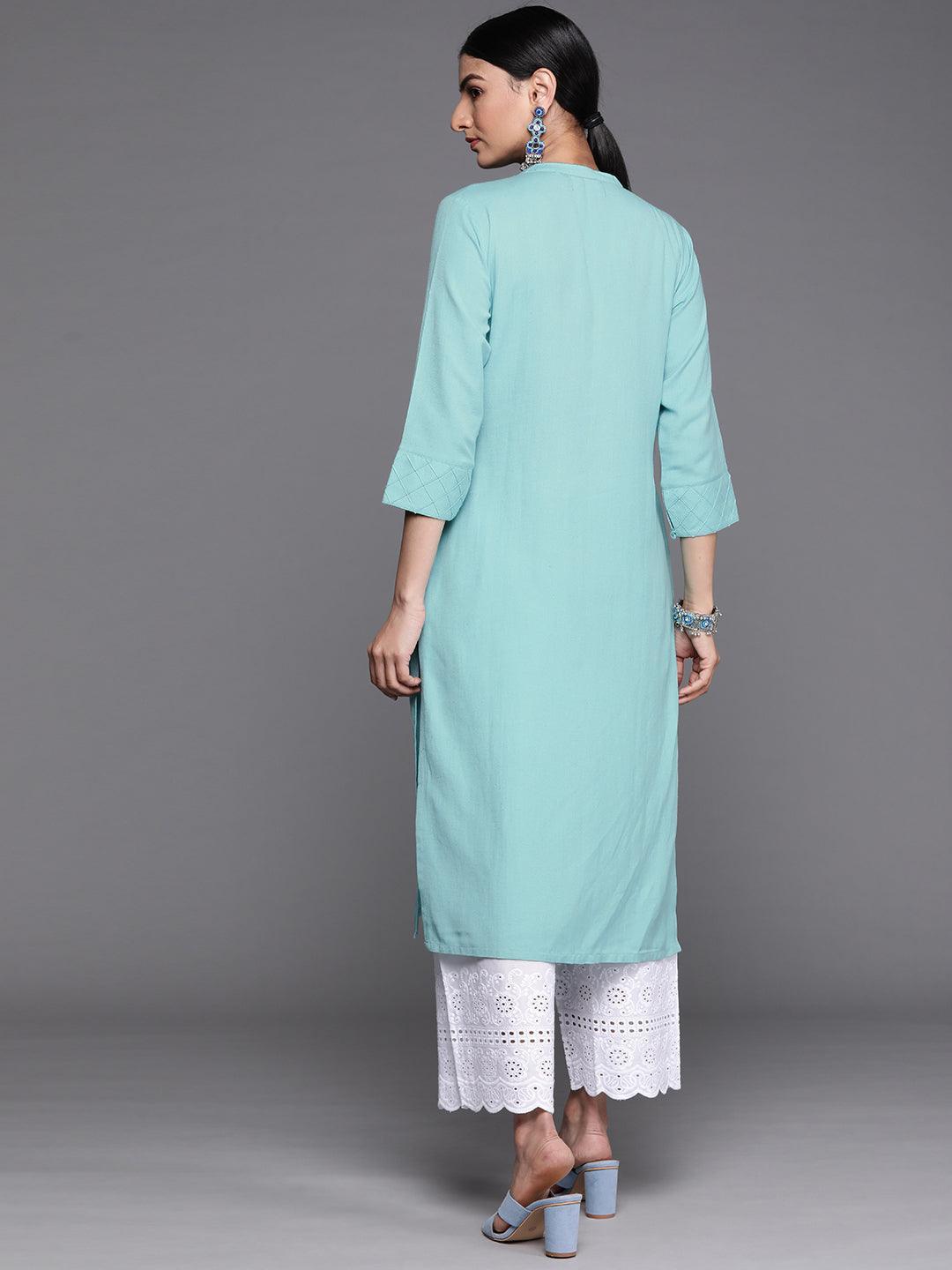 Blue Solid Cotton Kurta