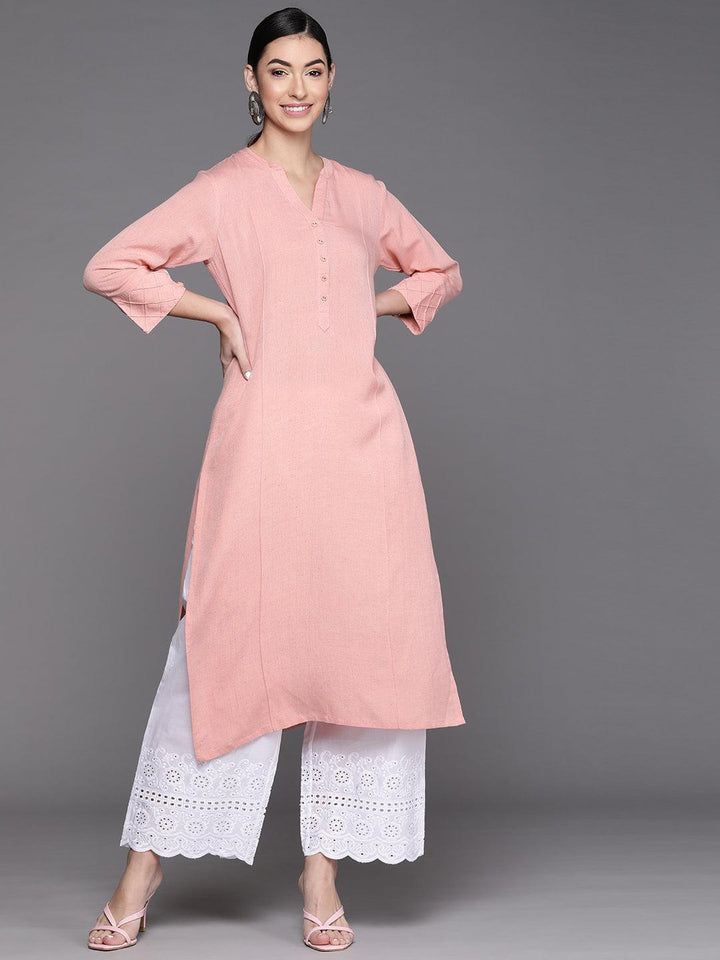 Peach Solid Cotton Kurta - ShopLibas