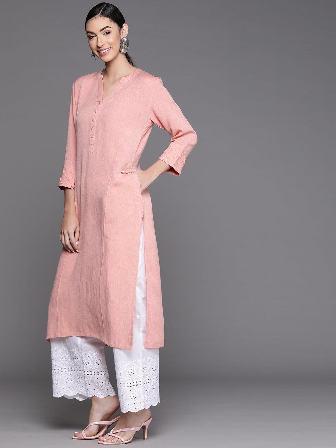 Peach Solid Cotton Kurta - ShopLibas