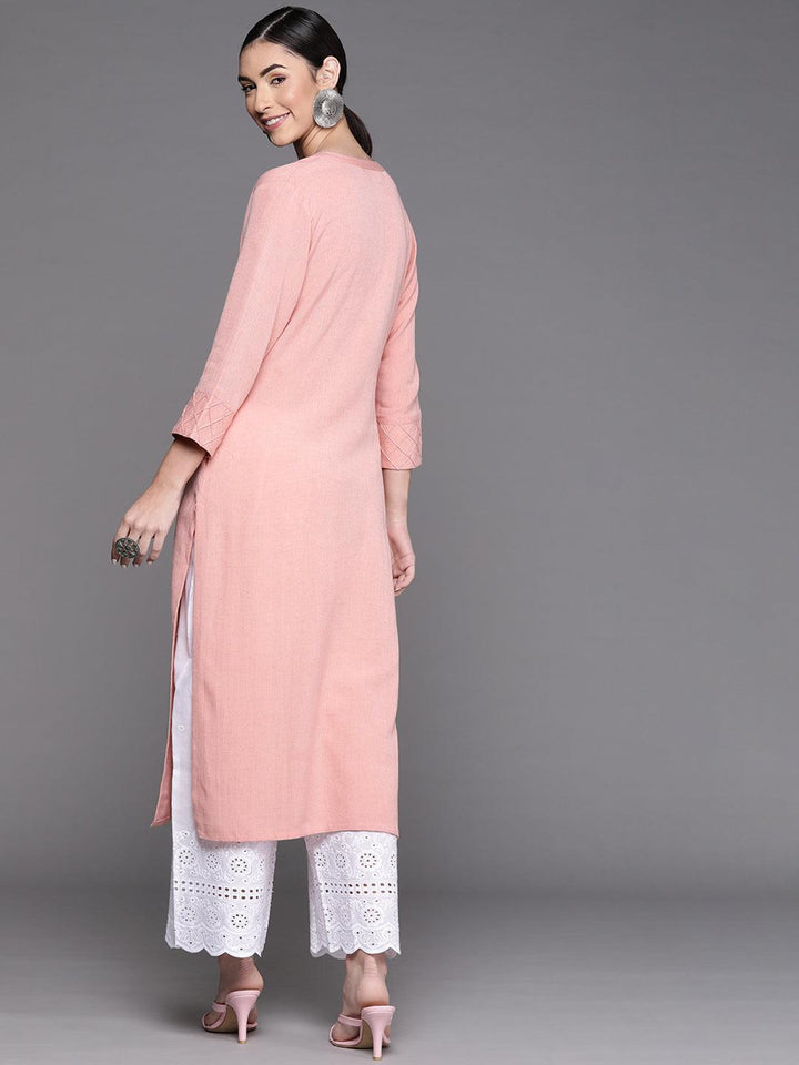 Peach Solid Cotton Kurta - ShopLibas