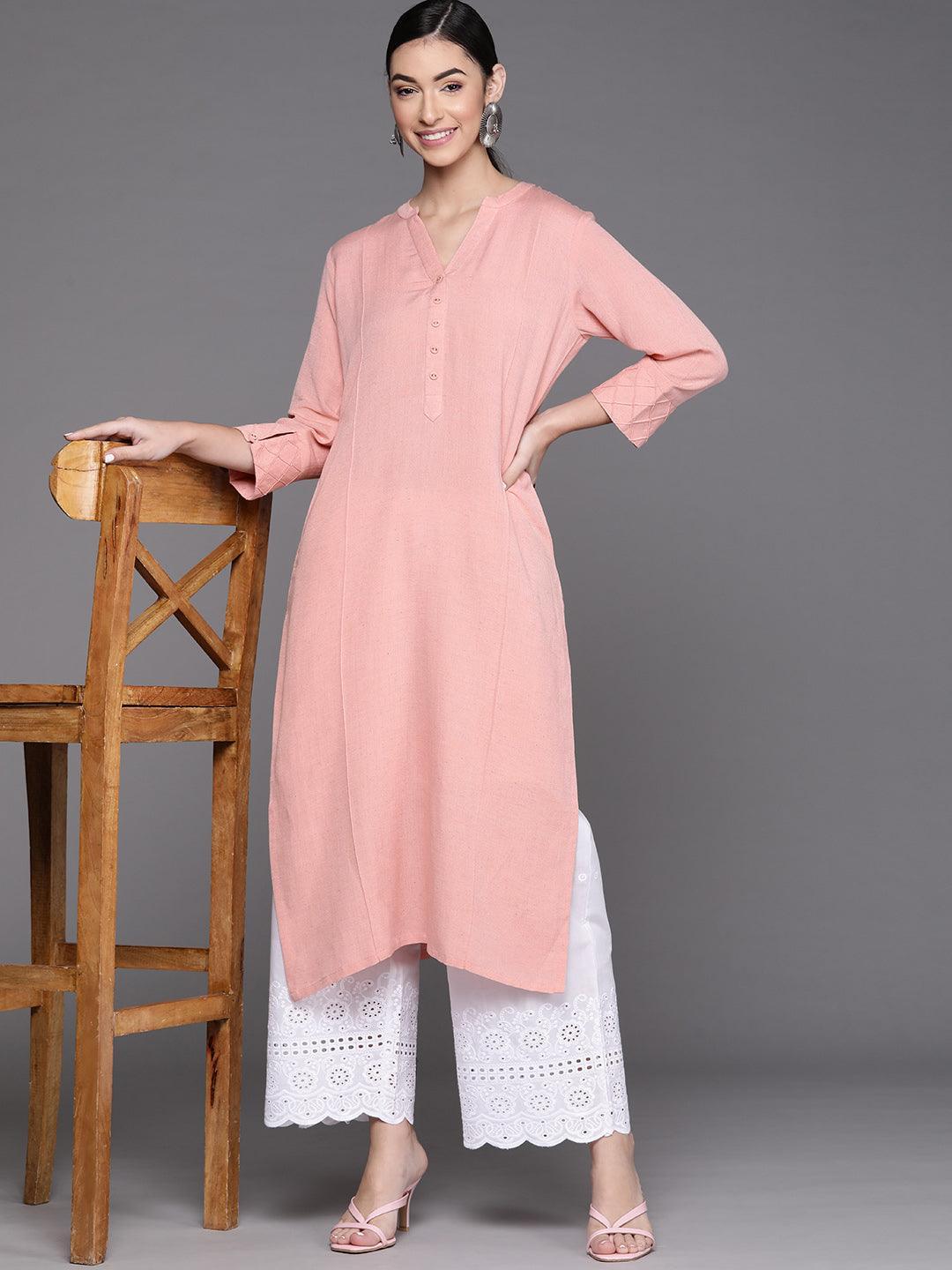 Peach Solid Cotton Kurta - ShopLibas