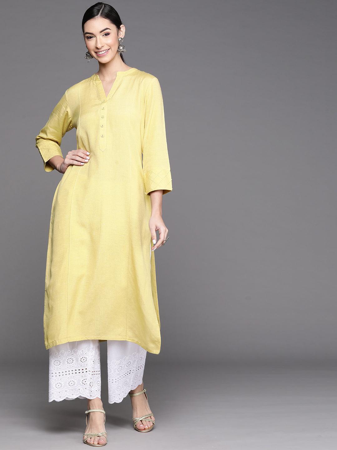 Yellow Solid Cotton Kurta