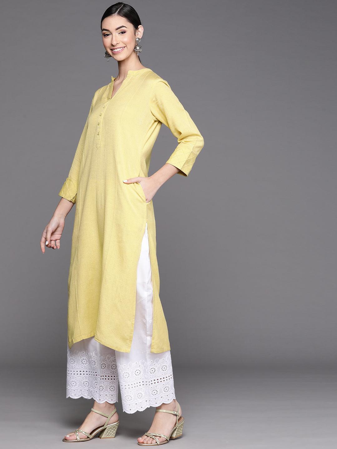 Yellow Solid Cotton Kurta