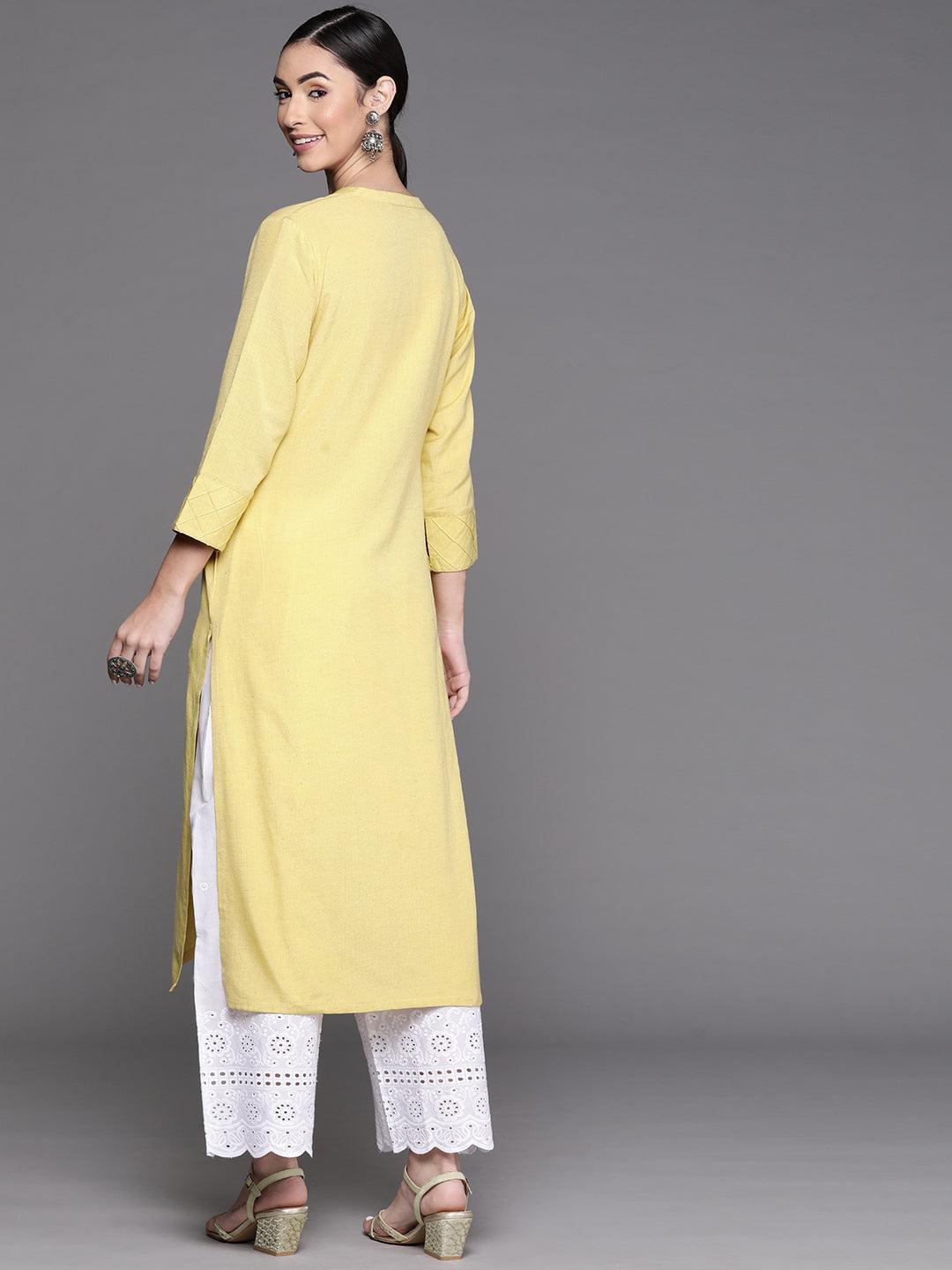 Yellow Solid Cotton Kurta