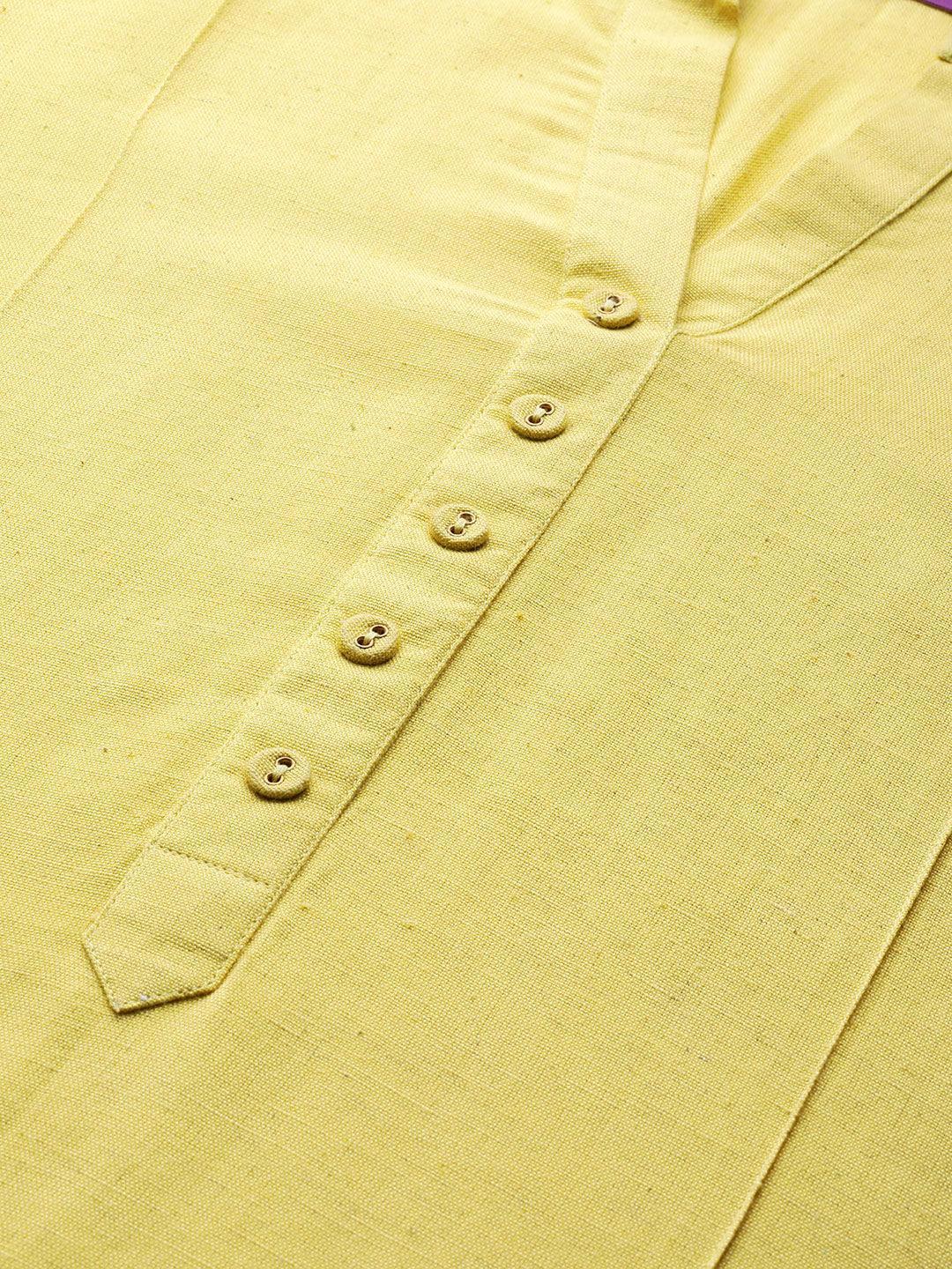 Yellow Solid Cotton Kurta