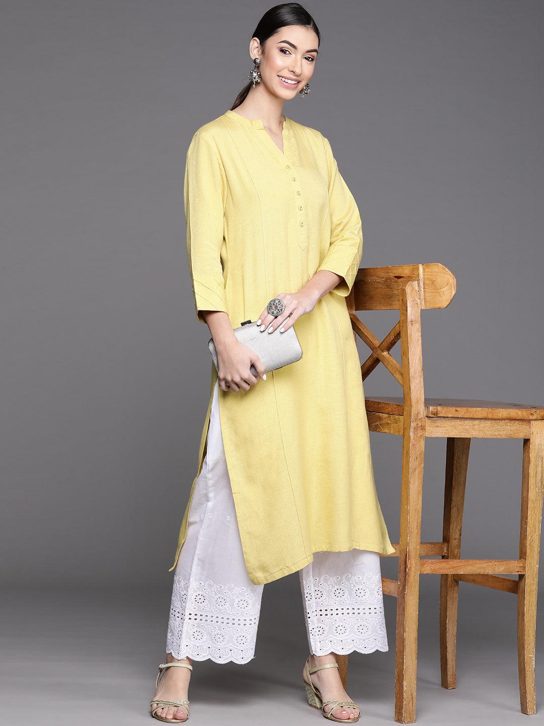 Yellow Solid Cotton Kurta