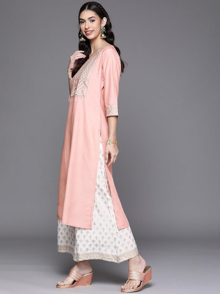 Peach Yoke Design Chanderi Silk Kurta - ShopLibas