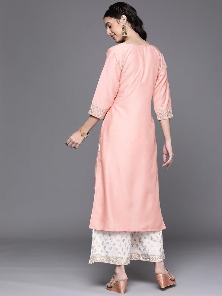 Peach Yoke Design Chanderi Silk Kurta - ShopLibas