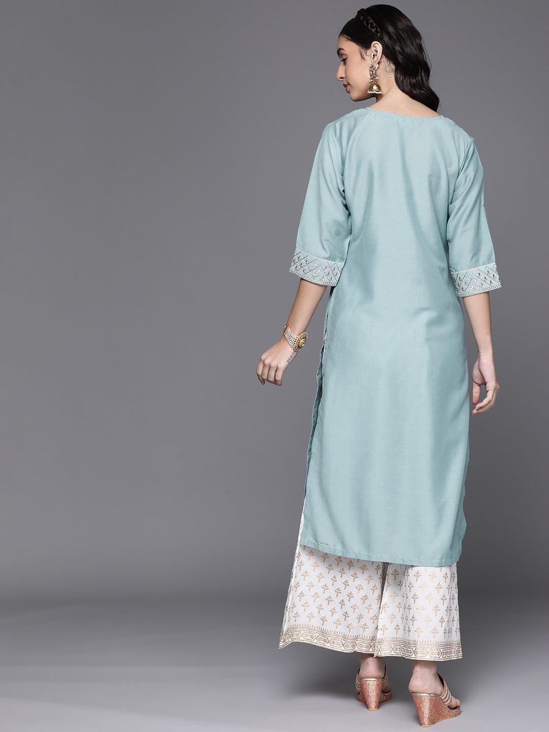 Blue Yoke Design Chanderi Silk Kurta