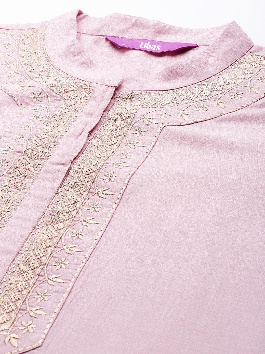 Pink Embroidered Chanderi Silk Kurta