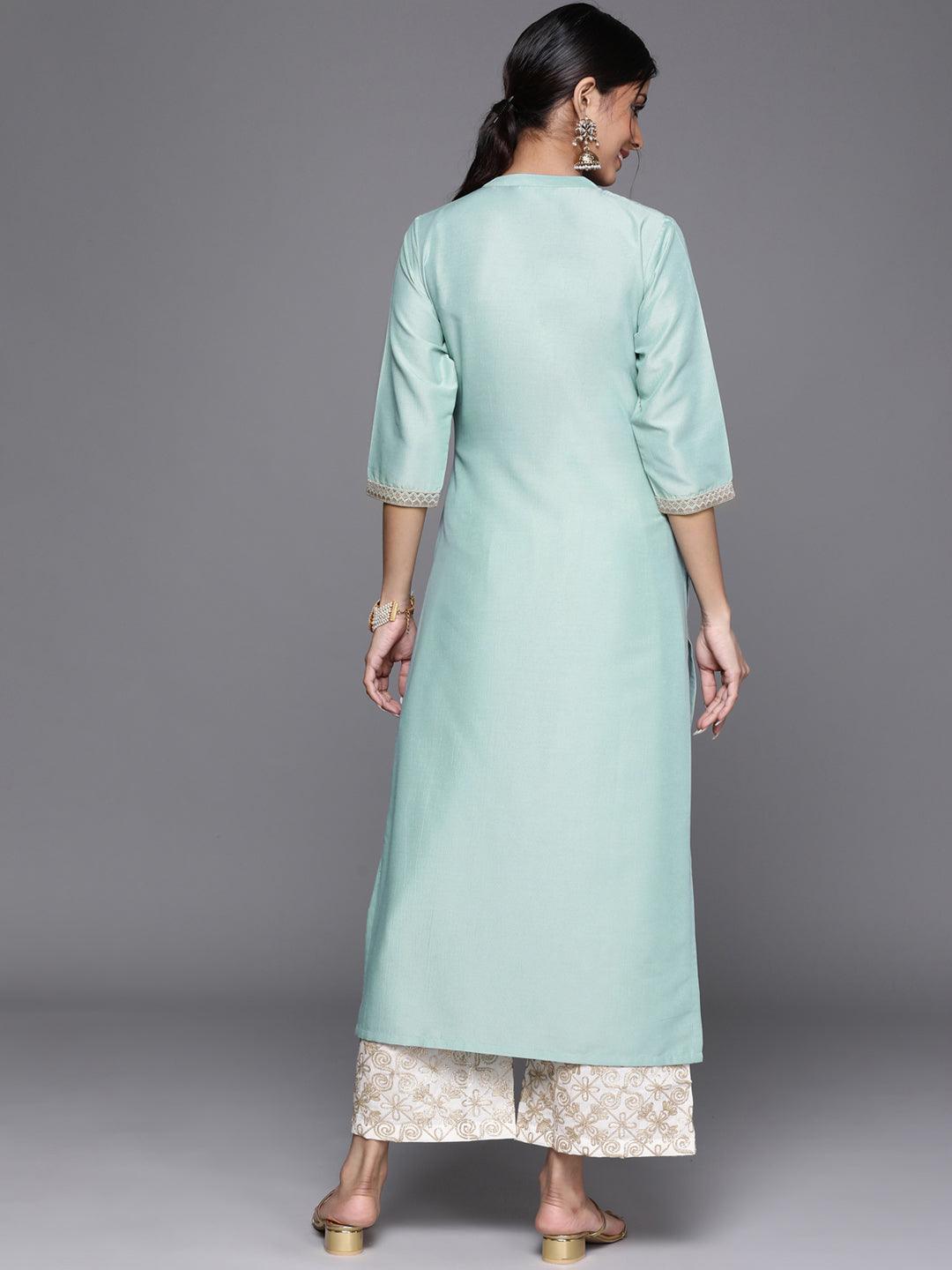 Blue Embroidered Chanderi Silk Kurta