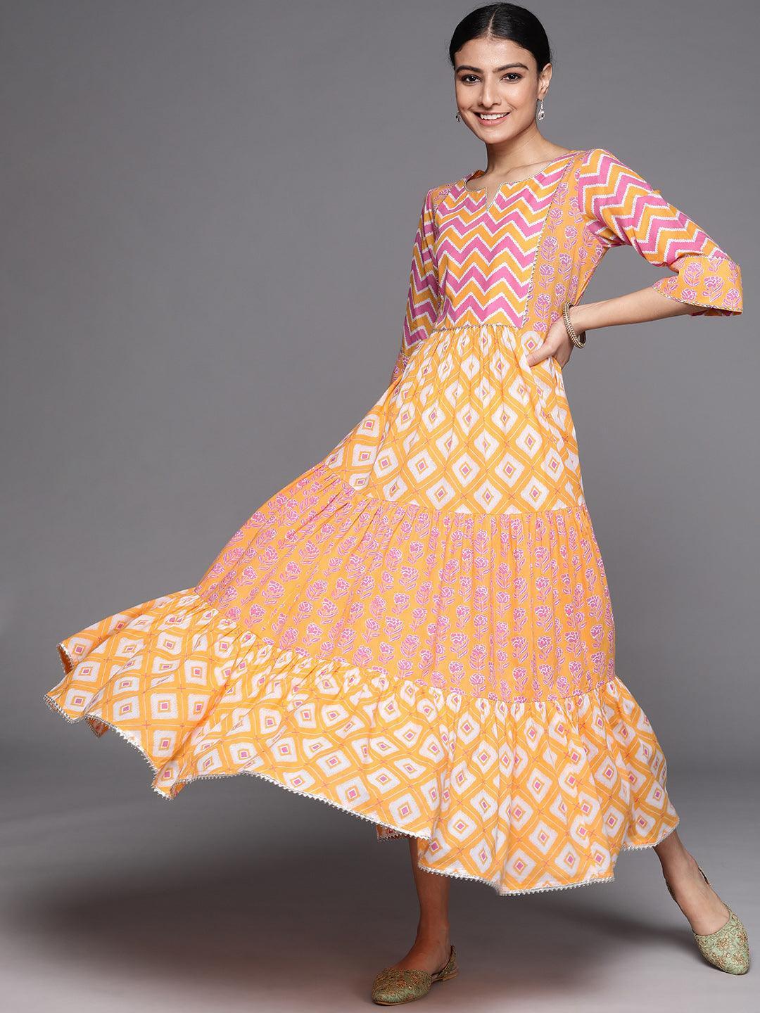 Orange Printed Cotton Dress