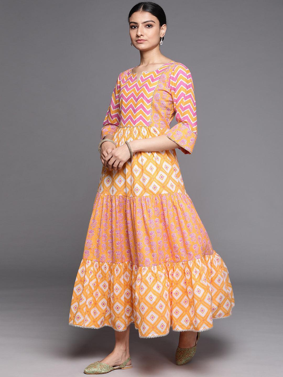 Orange Printed Cotton Dress - ShopLibas