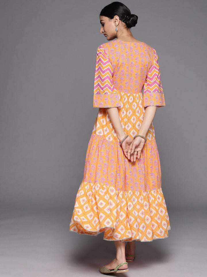 Orange Printed Cotton Dress - ShopLibas