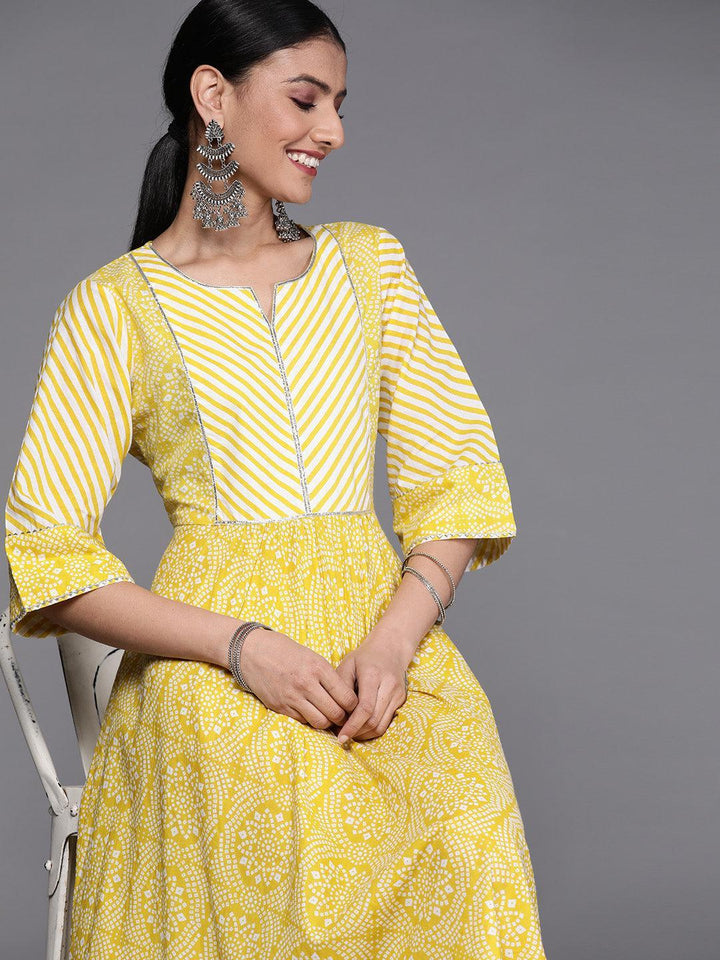 Yellow Printed Cotton Dress - ShopLibas