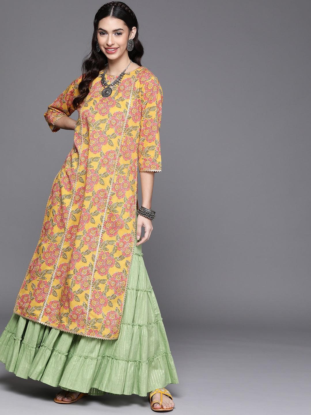 Yellow Printed Cotton Kurta