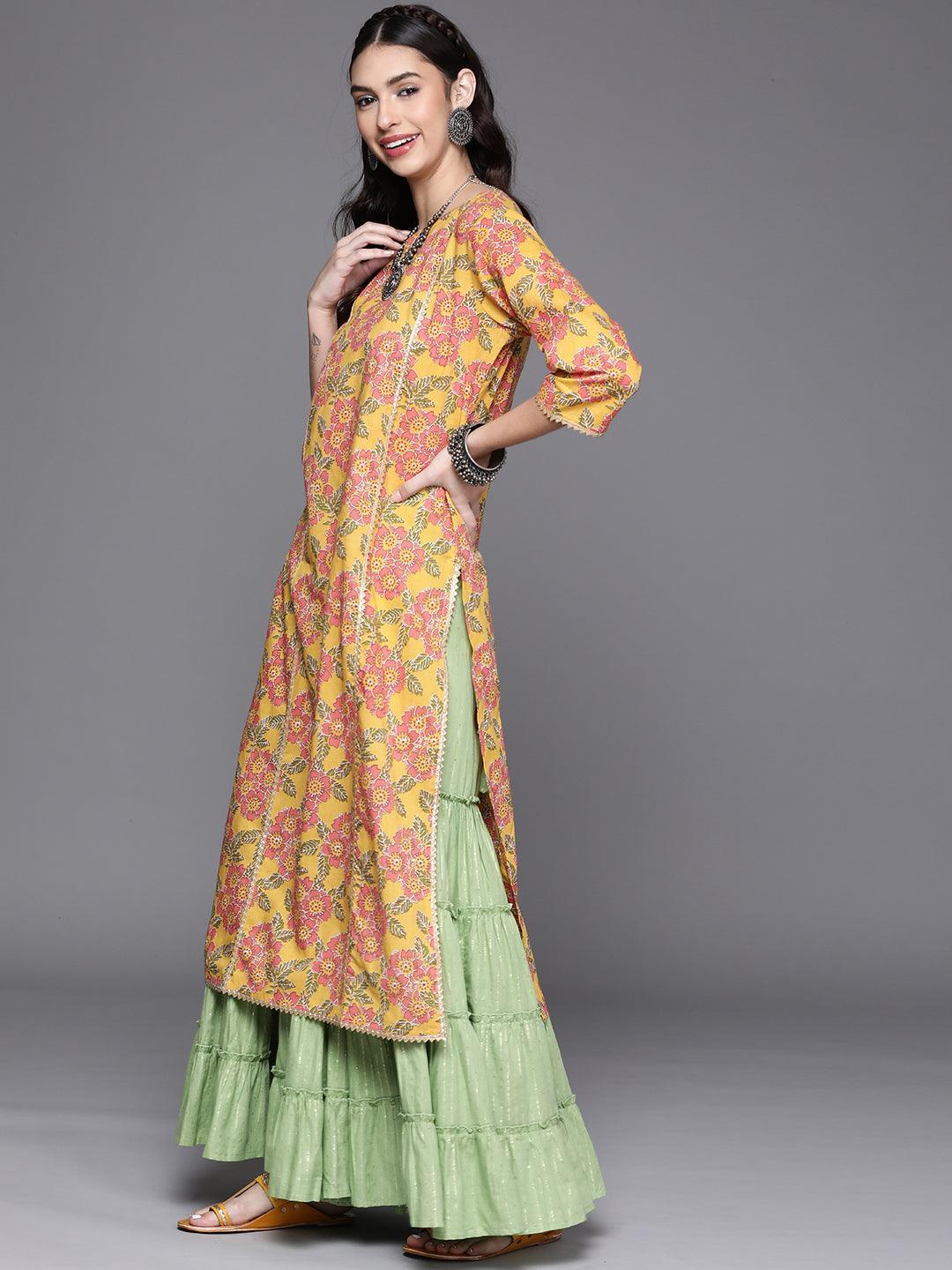 Yellow Printed Cotton Kurta