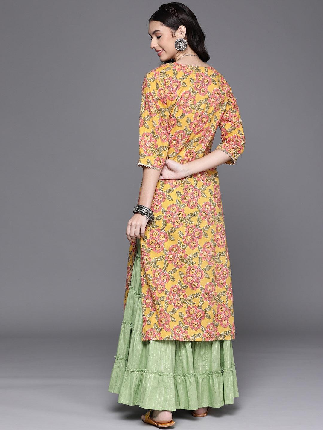 Yellow Printed Cotton Kurta