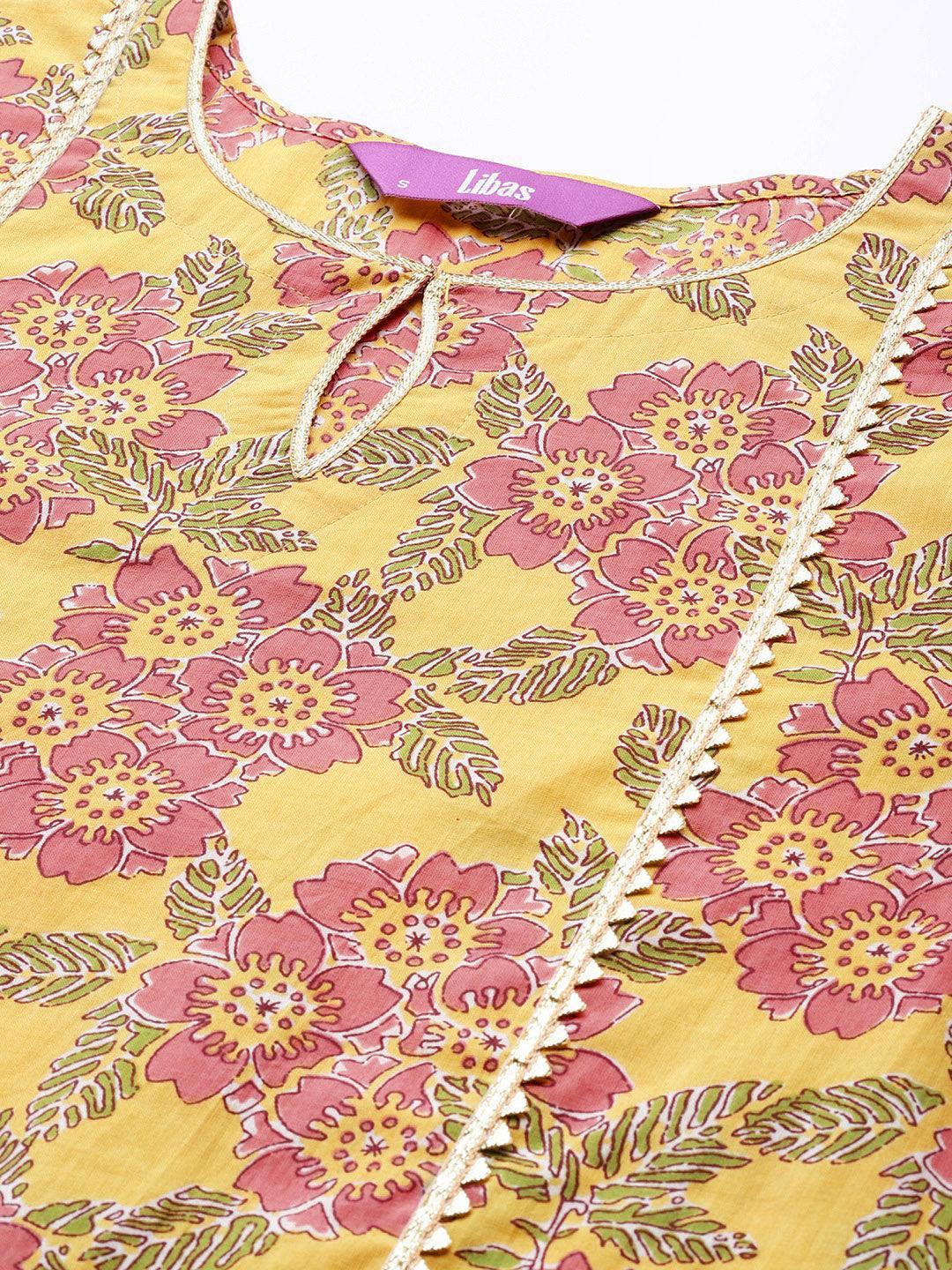 Yellow Printed Cotton Kurta