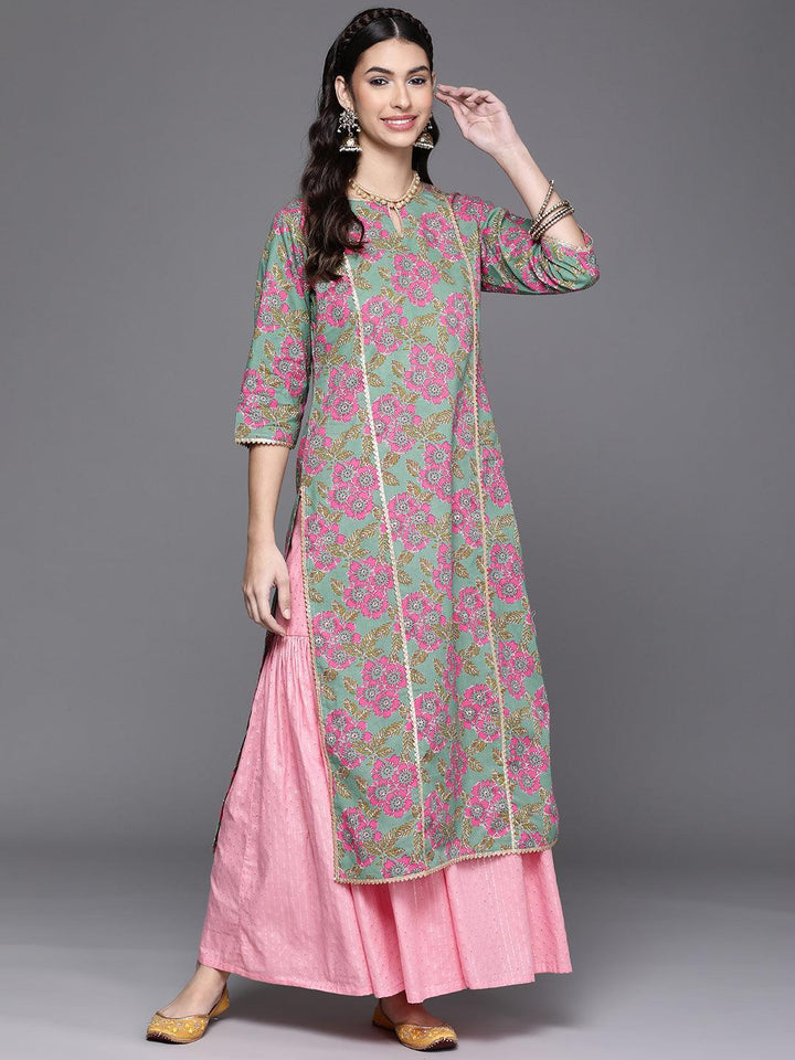 Green Printed Cotton Kurta - ShopLibas