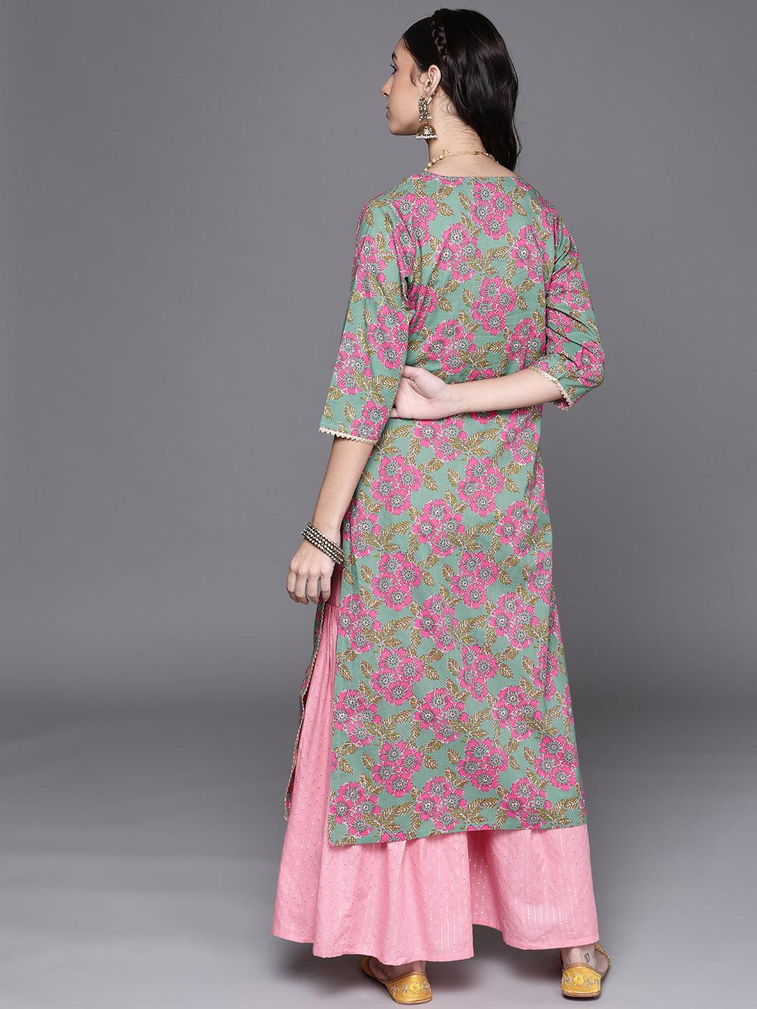 Green Printed Cotton Kurta - ShopLibas